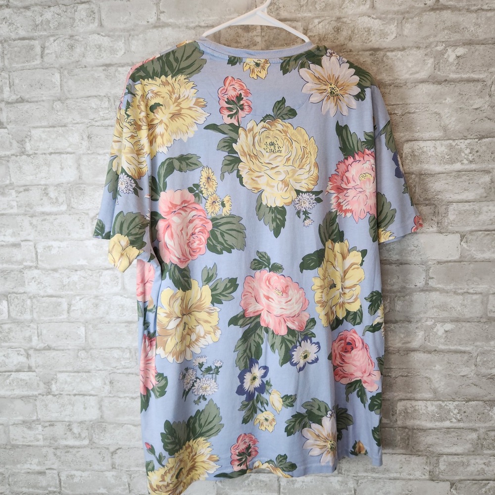Polo Ralph Lauren T-Shirt Floral Print Classic Fit Blue Pink Coastal Prep Large - Picture 4 of 5